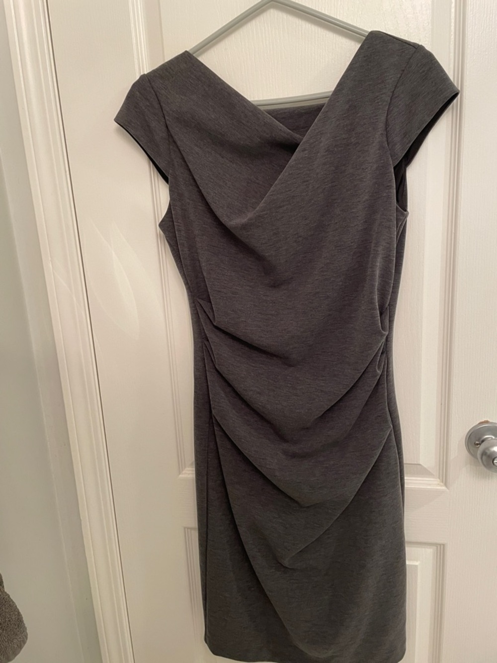 White House Black Market Charcoal Draped Sheath Midi Dress